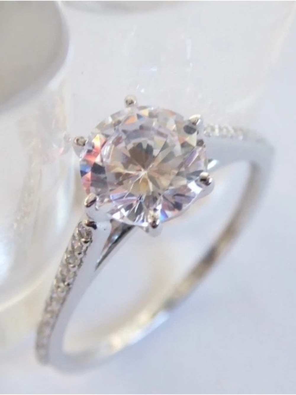 Vintage Solid Sterling Silver 925 NVC 6 CZ Engagement Ring VTG Avon Size 6